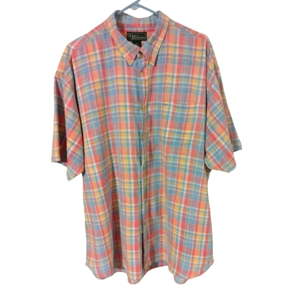 Croft & Barrow Button Down Short slv.' Casual Bright Plaid Preppy Academia XXL
